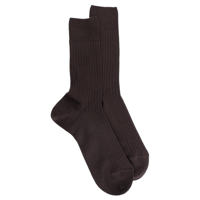 Chaussettes homme en laine mérinos côtelées - Marron | Doré Doré