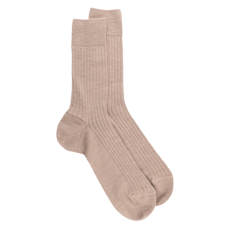 Chaussettes homme en laine mérinos côtelées - Beige | Doré Doré
