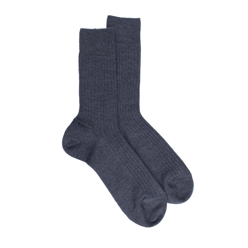 Chaussettes homme en laine mérinos côtelées - Bleu Jean | Doré Doré