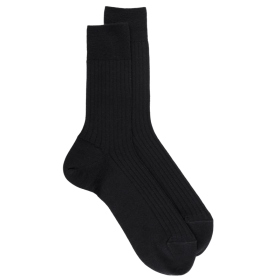 Chaussettes homme côtelées en laine mérinos renforcée - Noir | Doré Doré