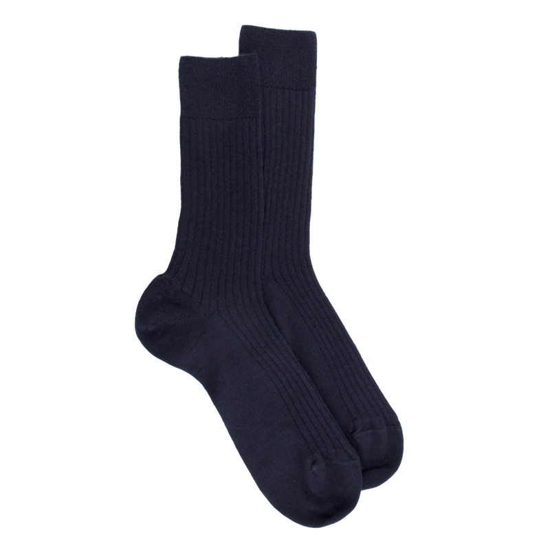 Chaussettes homme en 100% laine fine mérinos côtelées - Bleu foncé | Doré Doré