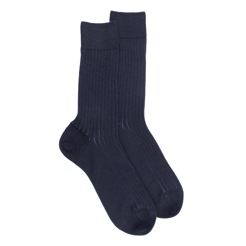 Chaussettes côtelé bicolores homme en laine et coton doux - Bleu marine | Doré Doré
