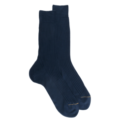 Chaussettes homme luxe en pur fil d'écosse extra fin - Bleu marine | Doré Doré
