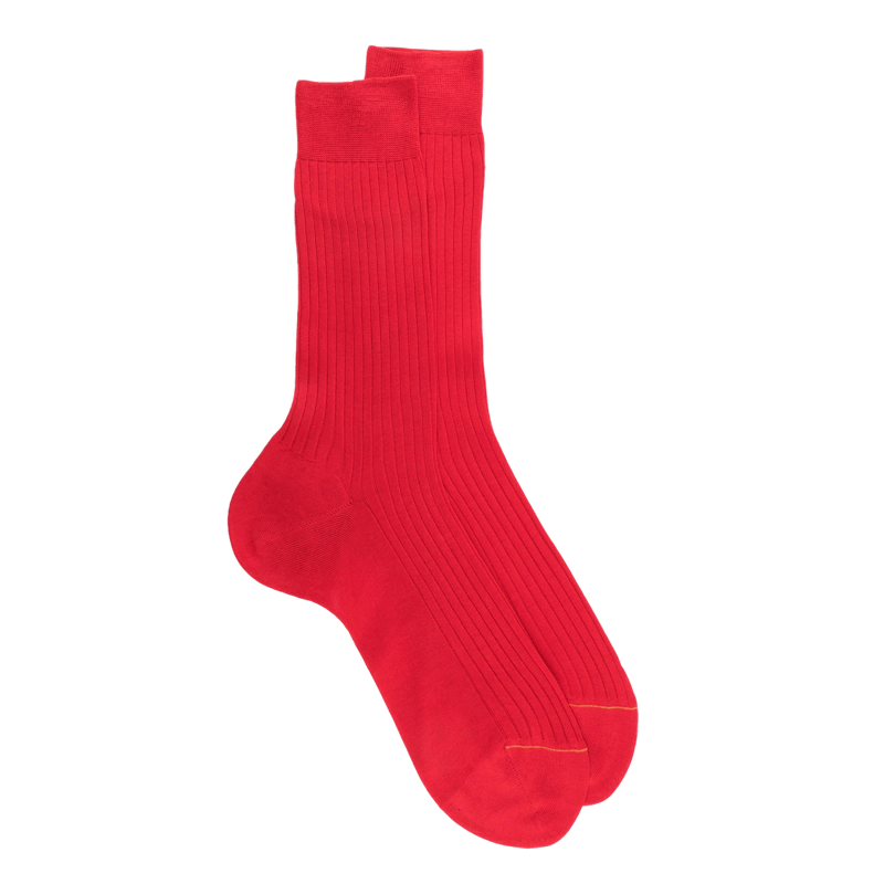Chaussettes homme luxe en pur fil d'écosse extra fin - Rouge ponceau | Doré Doré