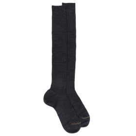Mi-bas homme luxe à côtes en laine mérinos extra fine - Gris anthracite | Doré Doré