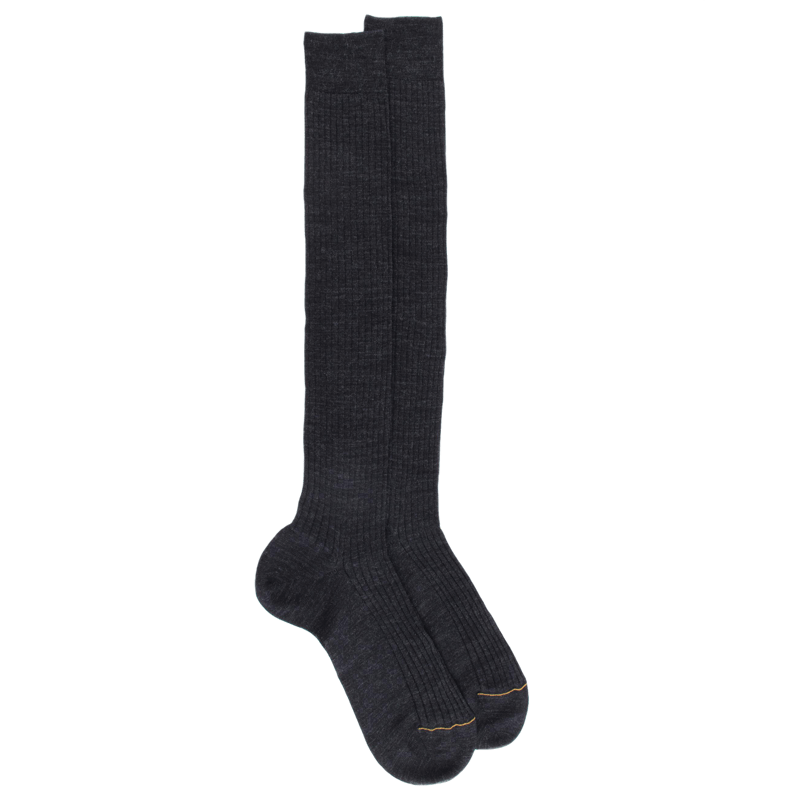 Mi-bas homme luxe à côtes en laine mérinos extra fine - Gris anthracite | Doré Doré