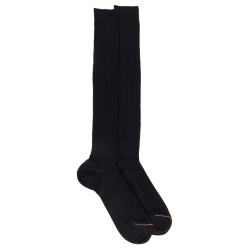 Mi-bas homme luxe à côtes en laine mérinos extra fine - Noir | Doré Doré