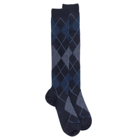 Mi-bas homme en laine mérinos et motifs jacquard - Bleu | Doré Doré