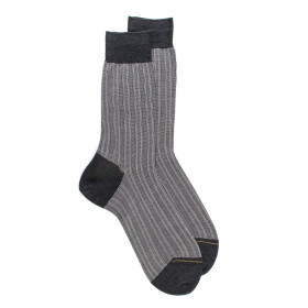 Chaussettes fantaisie en fil d'écosse à rayures verticales - Noir et gris | Doré Doré