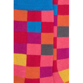 Chaussettes Echiquier multicolore en coton doux - Rouge | Doré Doré