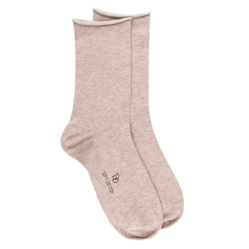 Chaussettes femme en coton doux avec bords roulés  - Beige | Doré Doré