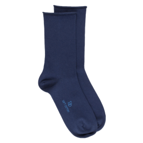 Chaussettes femme en coton doux avec bords roulés  - Bleu marine | Doré Doré