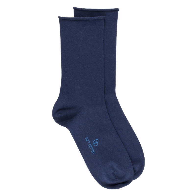Chaussettes femme en coton doux avec bords roulés  - Bleu marine | Doré Doré