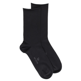 Chaussettes femme en coton doux avec bords roulés  - Noir | Doré Doré