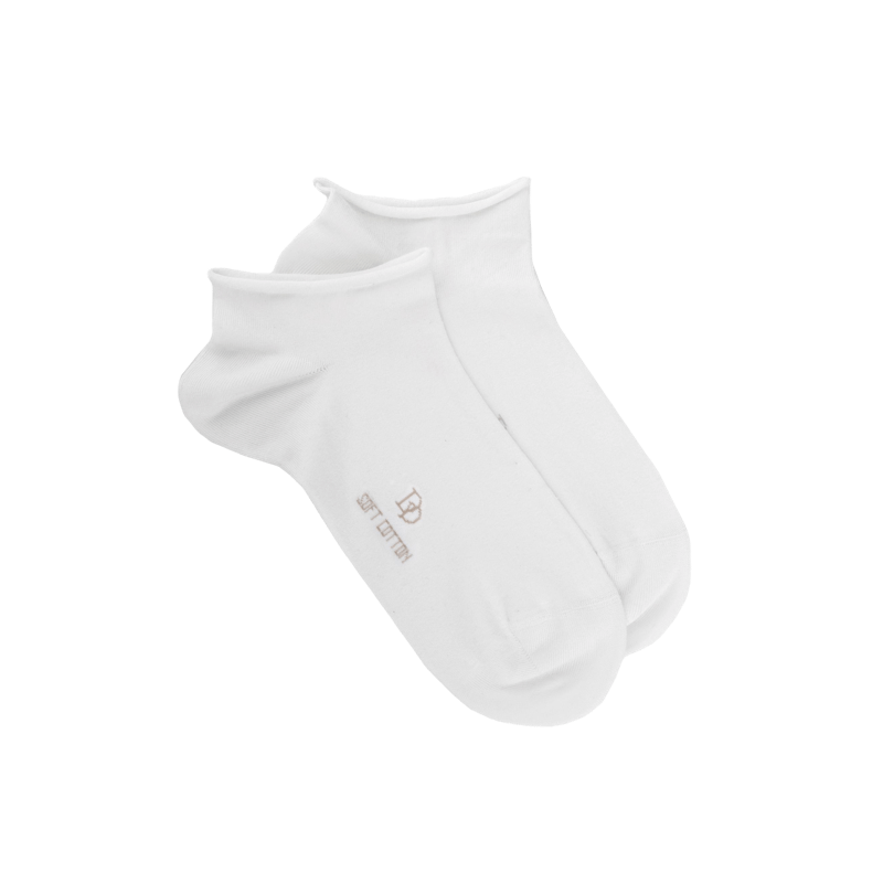 Socquettes courtes avec bord roulé en coton égyptien - Blanc | Doré Doré